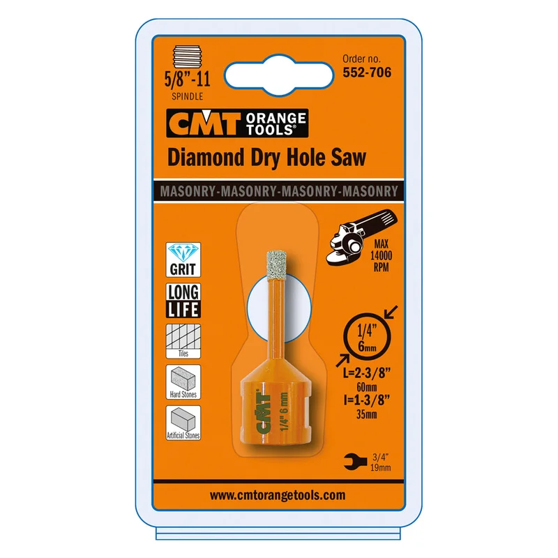CMT 552-706 DIAMOND DRY HOLE SAW 1/4" S=5/8-11 552-706