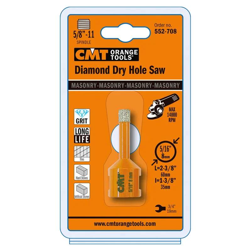 CMT 552-708 DIAMOND DRY HOLE SAW 5/16" S=5/8-11 552-708