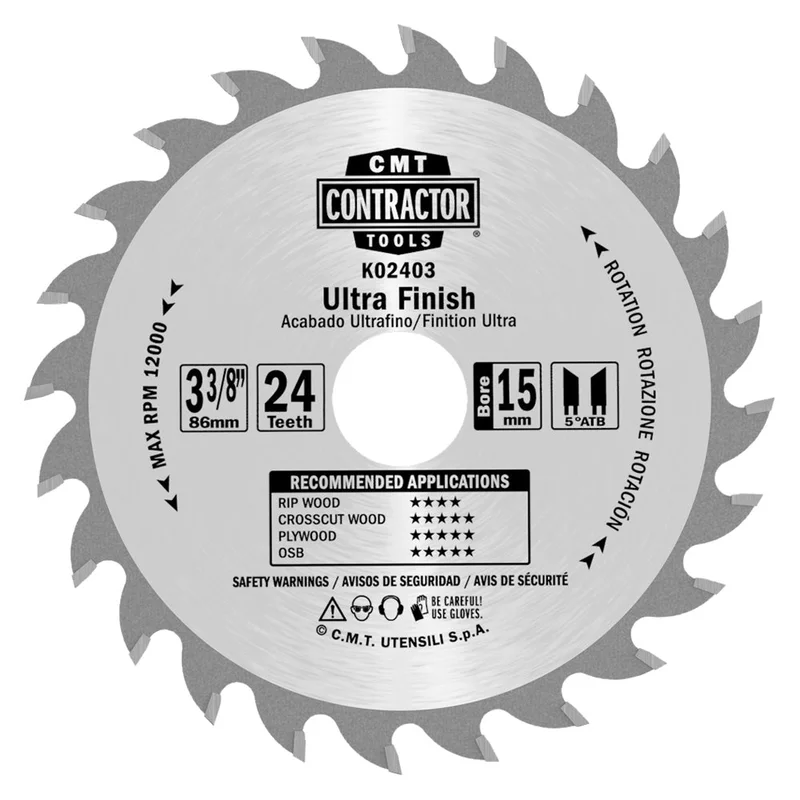 CMT K06007 ITK Contractor Ultra Finish Saw Blade, 7-1/4 x 60 Teeth, 10 ATB with