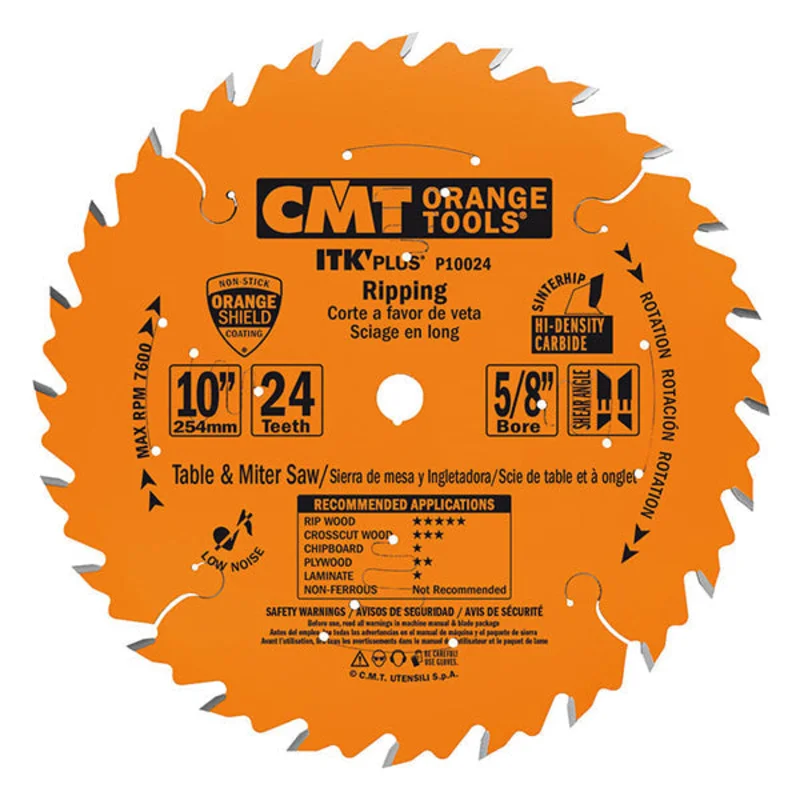 CMT P10024 ITK Plus Ripping Saw Blade, 10 x 24 Teeth, 10 ATB+Shear with 5/8-Inch