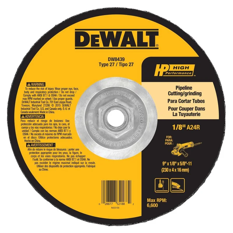 DEWALT 9X1/8X5/8-11 IN PIPELINER CUT/GRIND WH [DW8439]
