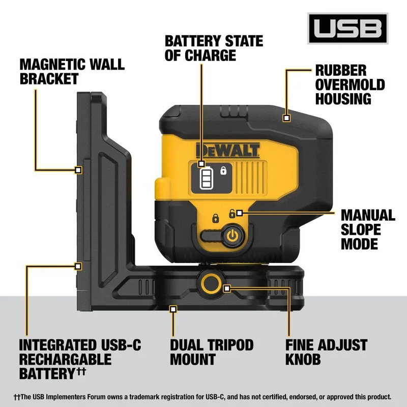 DeWalt DCLE16031GB DEWALT RECHARGEABLE 3 SPOT LASER - LESS
