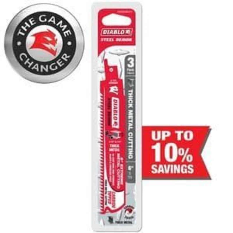 DIABLO DS0608CF3 6in Steel Demon Carbide Recip Blades for Thick Metal 3/16in - 9/16in Cutting 3-Pack