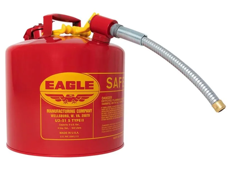 Eagle 5 Gallon, 7/8" Metal Hose, Steel Safety Can for Flammables, Type II, Red - U251S