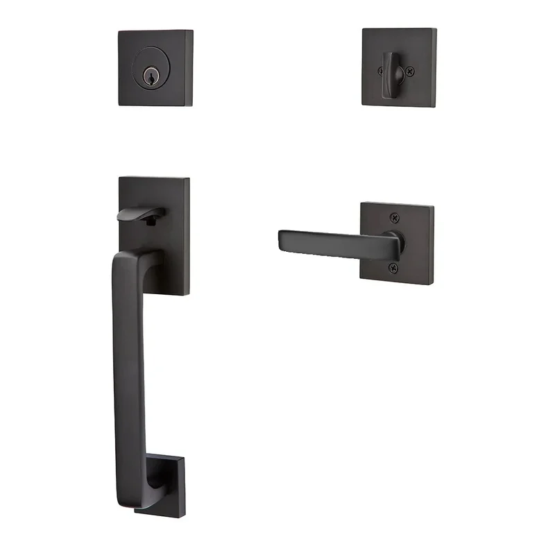 Emtek Baden Keyed Entry Deadbolt Handleset Geneva Lever Black 4820GVLHUS19