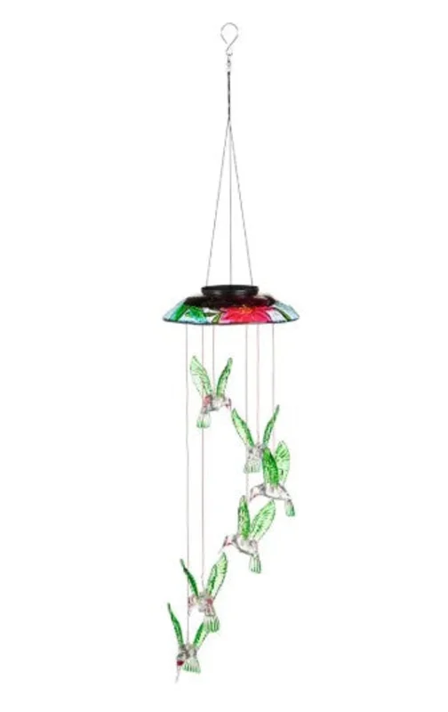 Evergreen Hand Painted Solar Color Changing Solar Mobile Hummingbird