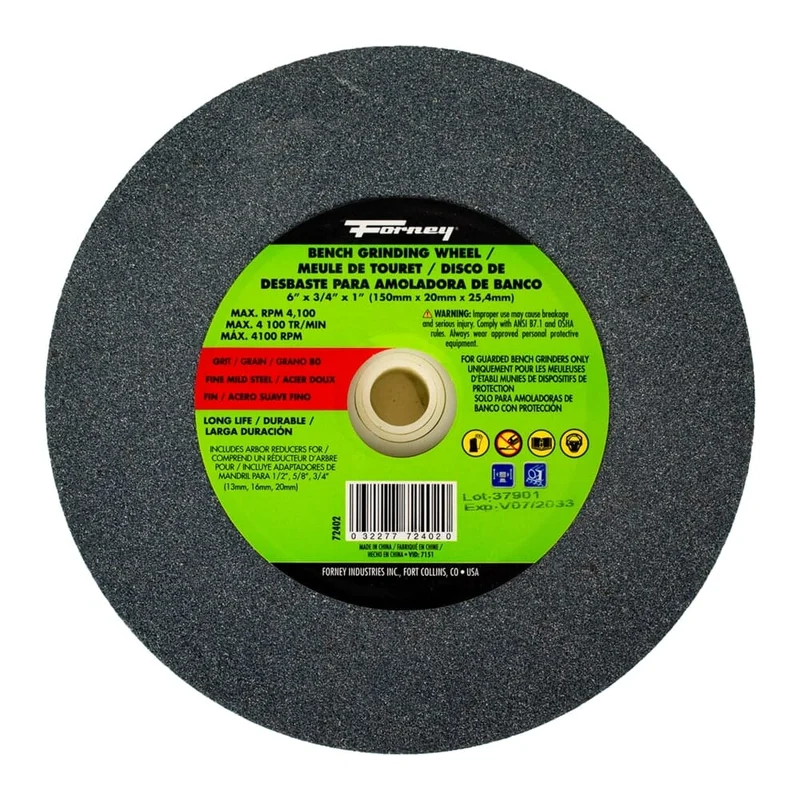 Forney Bench Grinding Wheel 6" x 3/4" x 1" 80 Grit