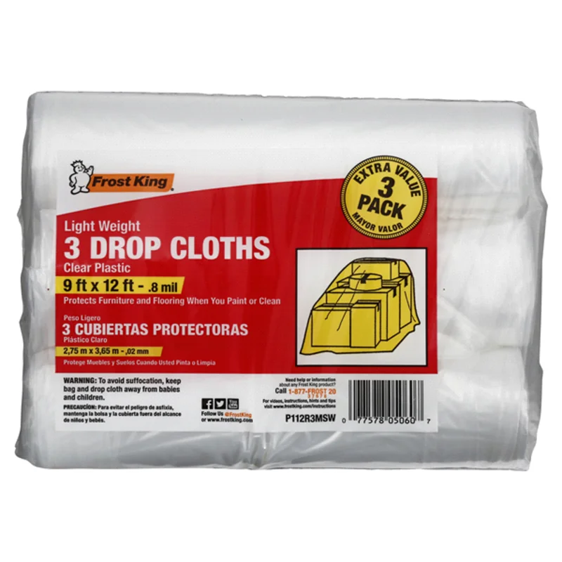Frost King Clear Plastic Drop Cloths 9' X 12' - .8mil