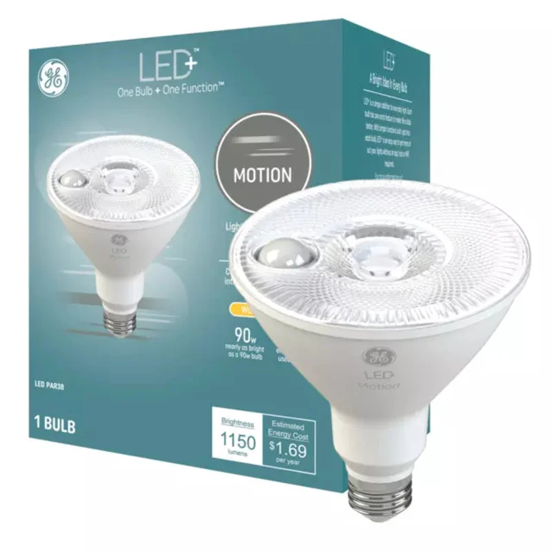 GE LED+ Motion Sensor LED Light Bulb, PAR38 Outdoor Security Floodlight