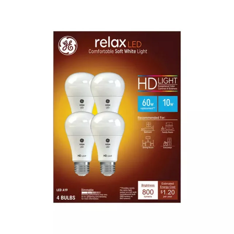 GE Lighting GE Relax HD A19 LED Light Bulbs General Purpose Bulbs 60 Watt Replacement Soft White