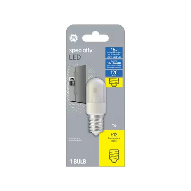 GE Specialty T4 LED Light Bulb, Appliance Bulb, 15 Watt Replacement, E12 Candelabra Base