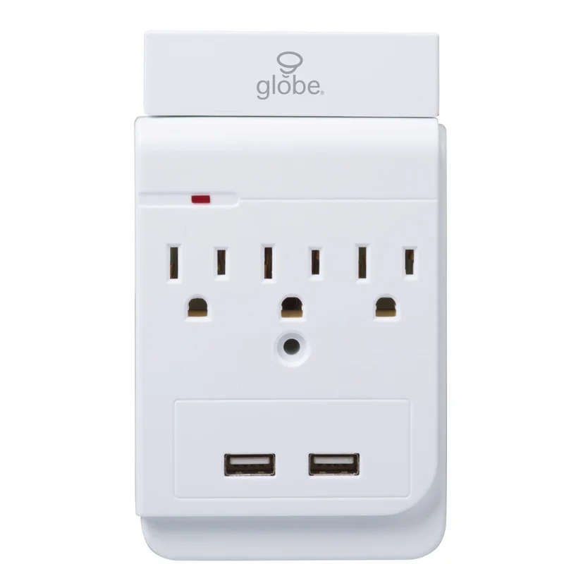 Globe Electric 3-Outlet Charging Station Surge Protector Wall Tap White