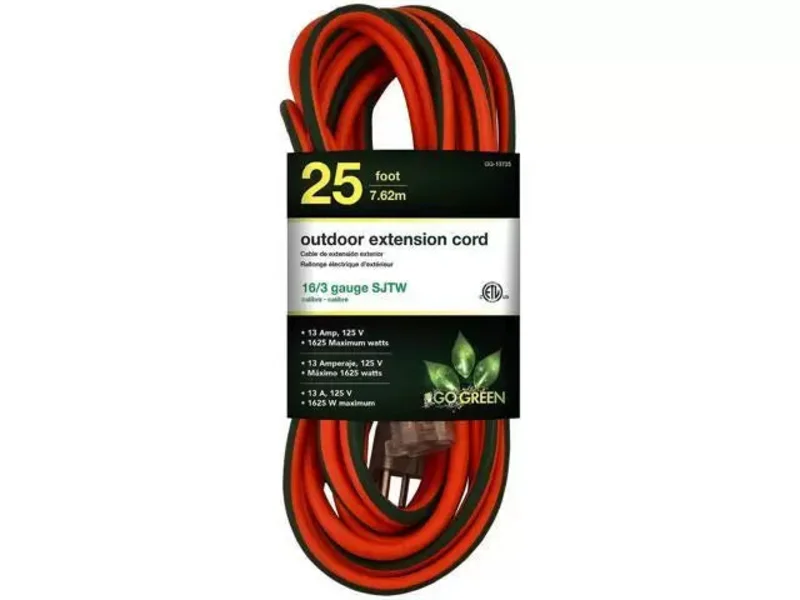 GoGreen Power 1 Outlet Heavy Duty Extension Cord w/Lighted End 16/3, 25ft