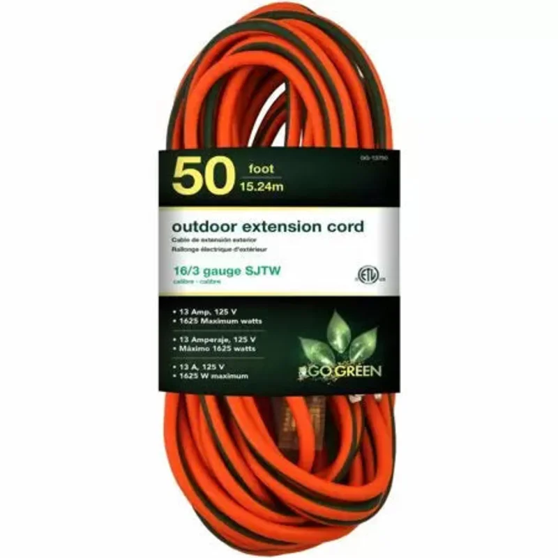 GoGreen Power 1 Outlet Heavy Duty Extension Cord w/Lighted End 16/3 50'