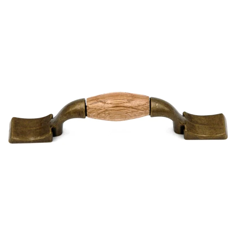 Hickory Hardware Burnished Brass and Oak Wood Center 3"cc Cabinet Pull P672-OAK