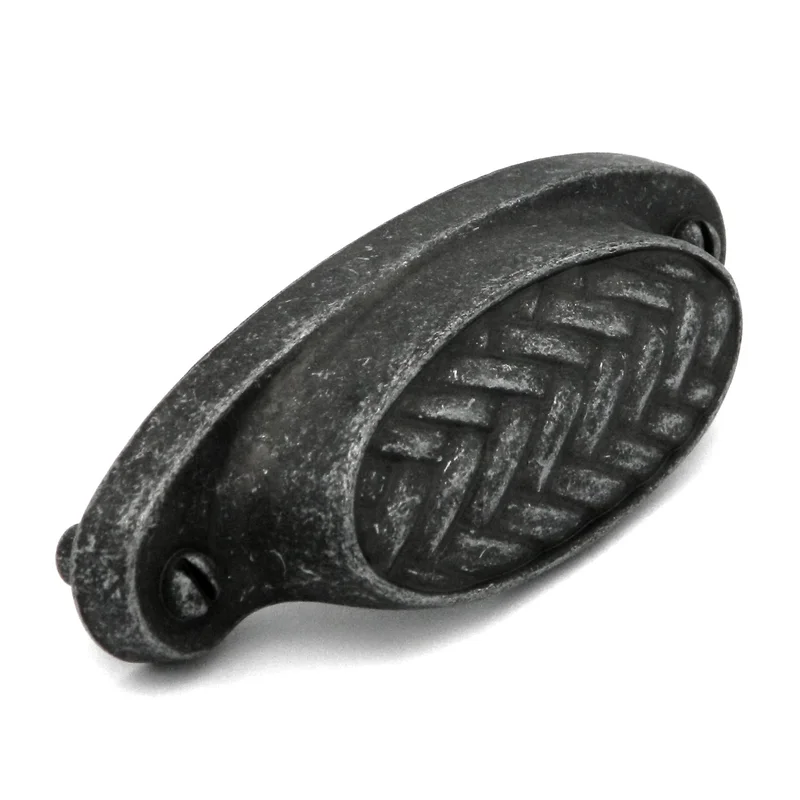 Hickory Hardware Catamaran Vibra Pewter 3"cc Basket Weave Drawer Cup Pull P7323-VP