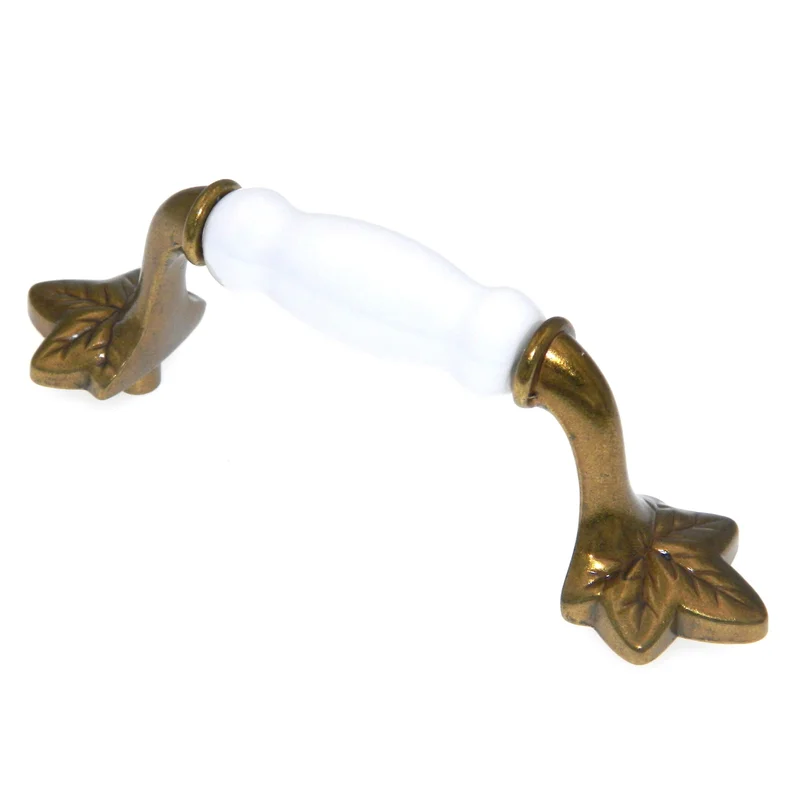 Hickory Hardware Country Lancaster Polished, White Porcelain 3"cc Leaf Cabinet Pull P3034-LPW