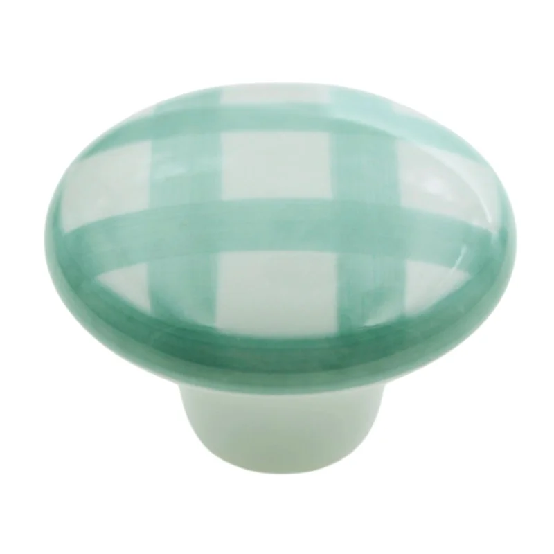Hickory Hardware English Cozy 1 1/2" White and Green Checked Ceramic Cabinet Knob P2180-WGRCK