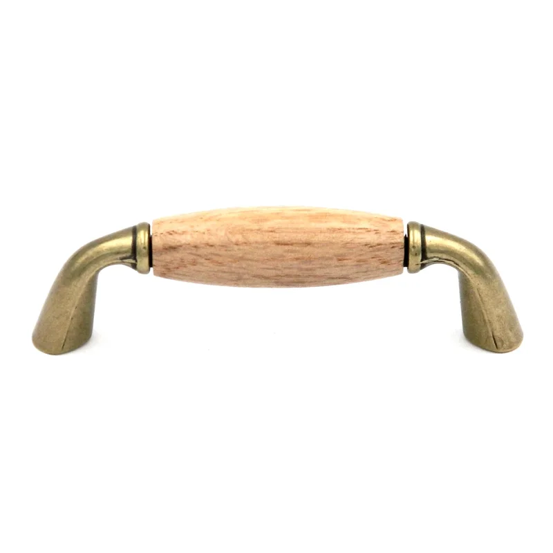 Hickory Hardware Lancaster Polished and Oak Wood Center 3"cc Cabinet Pull P461-OAK