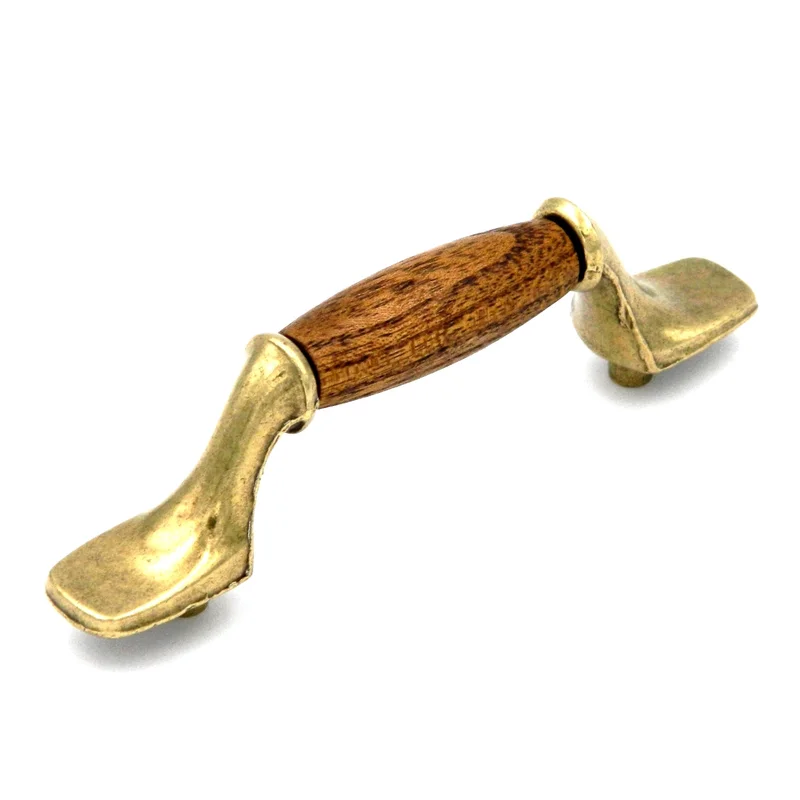Hickory Hardware Lancaster Polished and Oak Wood Center 3"cc Cabinet Pull P8130-OAK