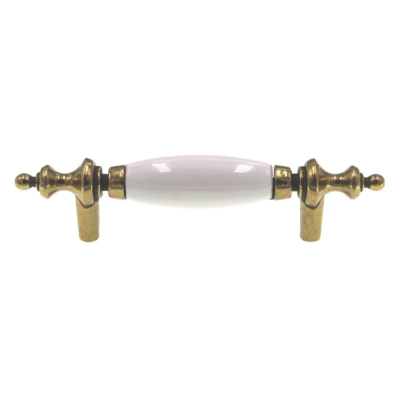 Hickory Hardware P64-W Polished Brass 3"cc Bar Pull Handle, White Ceramic Center