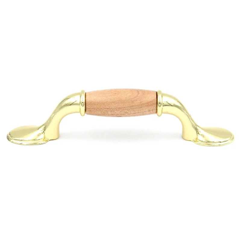 Hickory Hardware Polished Brass and Natural Maple Wood Center 3"cc Cabinet Pull P794-NM