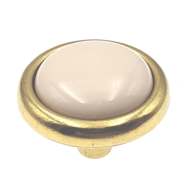 Hickory Hardware Tranquility 1 1/4" Lancaster Hand Polished Brass and Light Almond Porcelain Knob P225-LAD