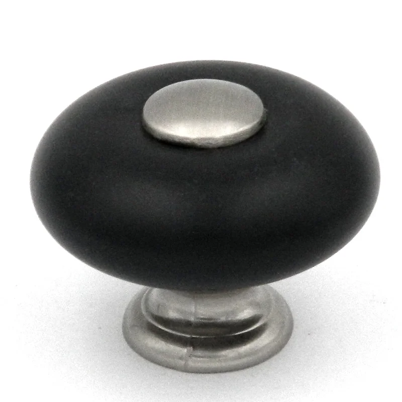 Hickory Hardware Tranquility 1 1/4" Satin Nickel and Black Porcelain Center Cabinet Knob P222-SNB