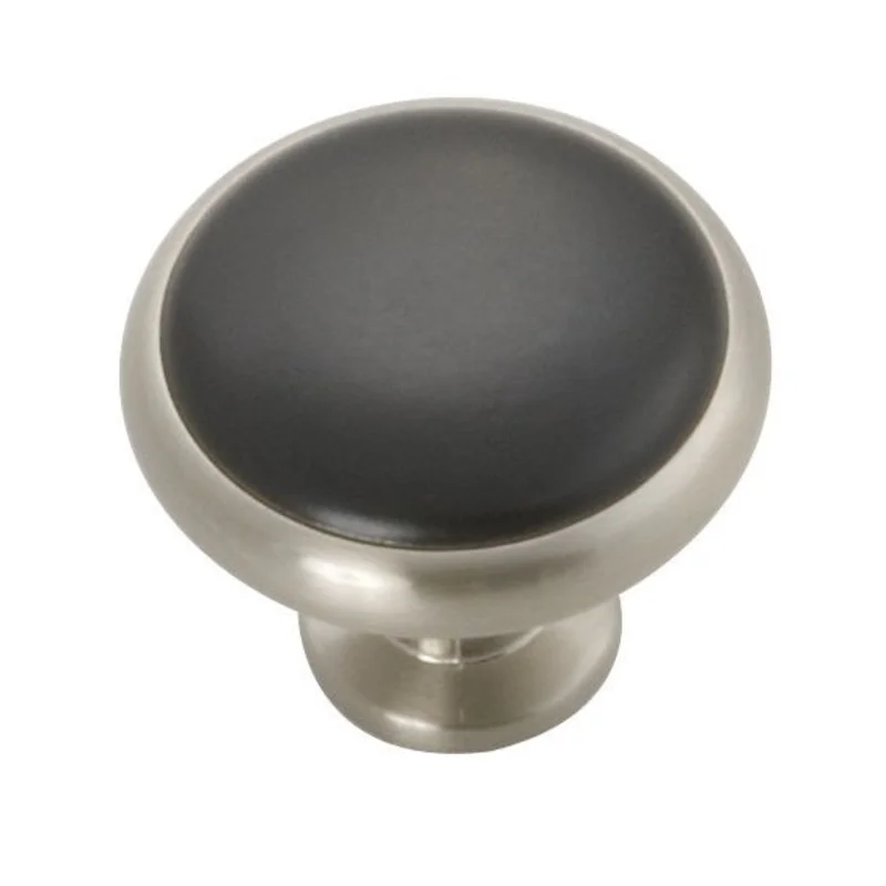 Hickory Hardware Tranquility Satin Nickel & Black Round 1 3/8" Porcelain Cabinet Knob P427-SNB