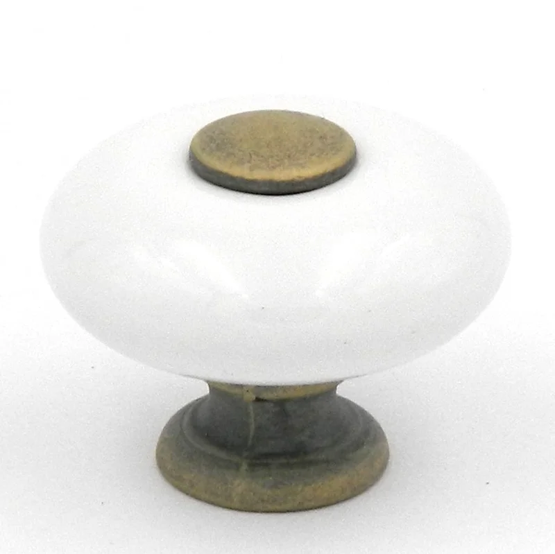 Hickory Hardware Tranquility White & Blonde Antique Round 1 1/4" Porcelain Cabinet Knob P222-BOAW
