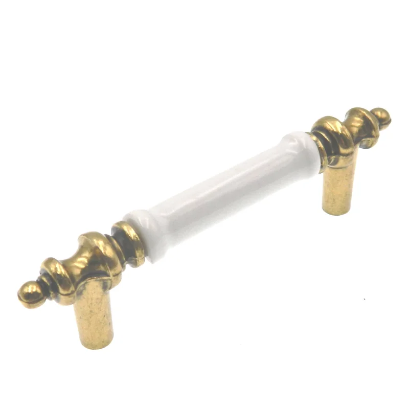 Hickory P458-W Lancaster Hand Polished Brass, White Ceramic 3"cc Bar Pull Handle
