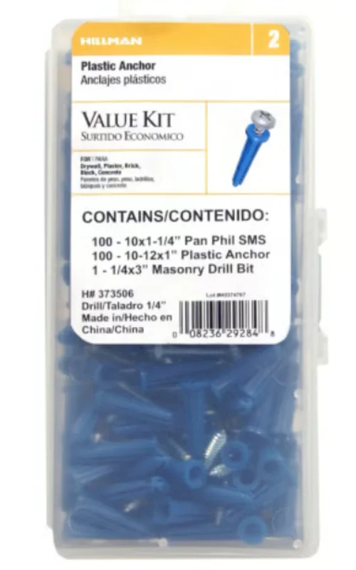 Hillman Blue Conical Plastic Anchor w/ Pan Phillips Screws Kit (#10-12 x 1") - 201 pc