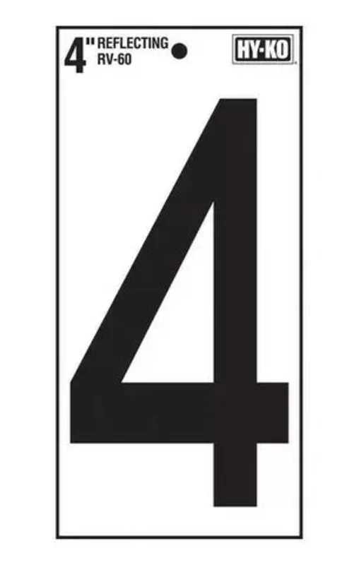 Hy-Ko 4in Black Reflective Vinyl Number '4'