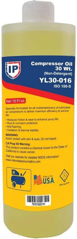 Interstate YL30-016 16oz. Non Detergent Compressor/Pressure Washer Pump Oil 30 Wt. ISO 100-S (16 oz.) Brand: Interstate Pneumatics