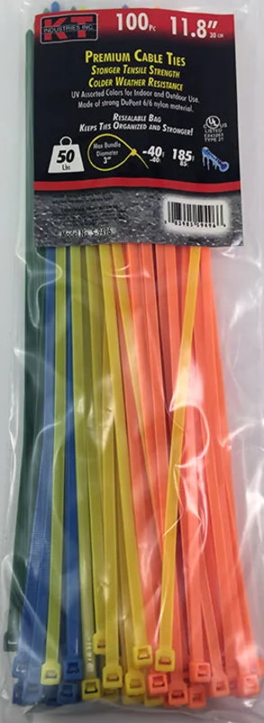 K-T Industries 11.8" Assorted Color Std. Duty, 100/Pk