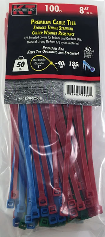 K-T Industries 8" Assorted Color Standard Duty, 100/Pk