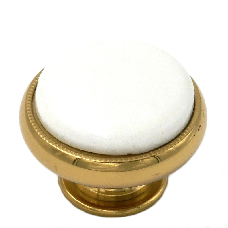 Keeler White & Polished Brass Round 1 1/4" Porcelain Cabinet Knob F69