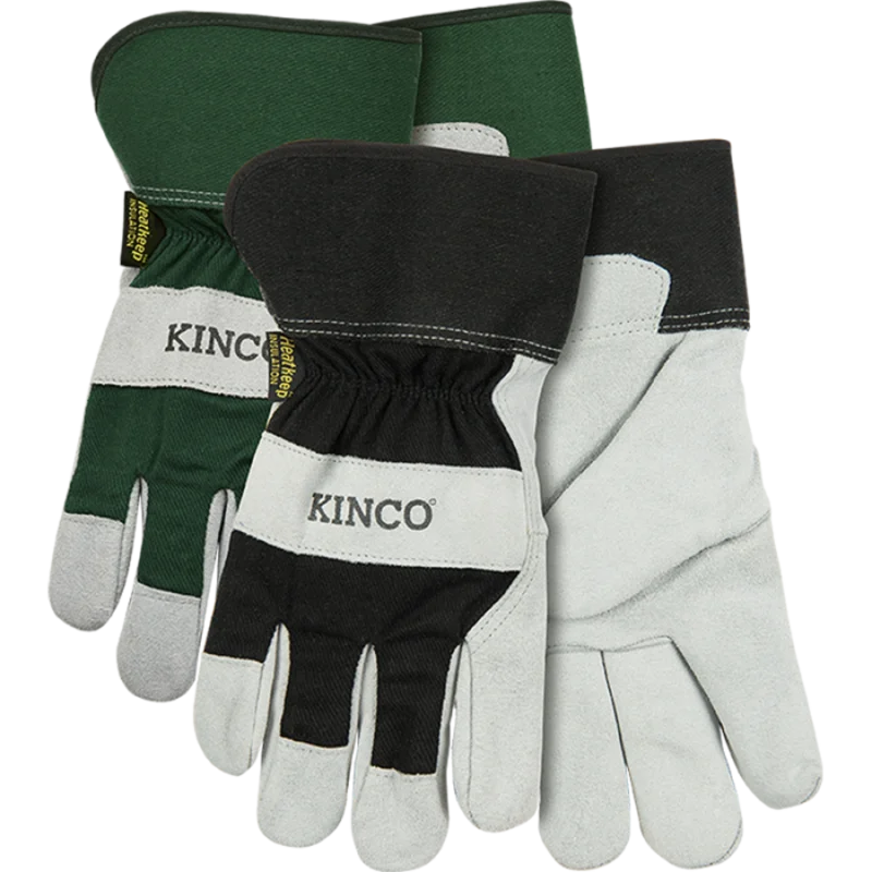 Kinco Lined Suede Cowhide Palm with Safety Cuff Green or Black