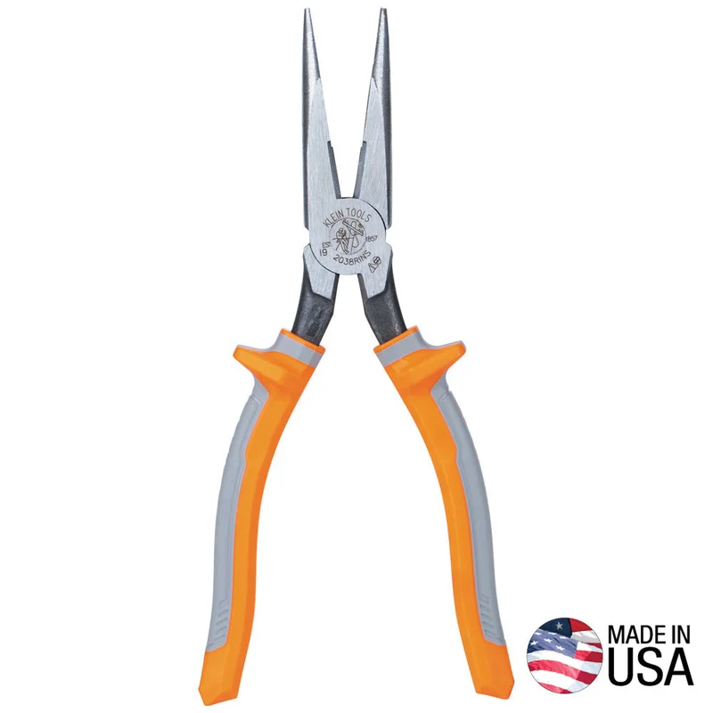 KLEIN 2038EINS Long Nose Side Cutter Pliers, 8-In Slim Insulated