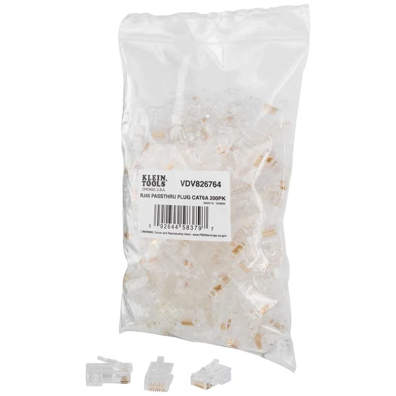 KLEIN VDV826-764 Pass-Thru Modular Data Plugs, RJ45-CAT6A, UTP 200-Pack