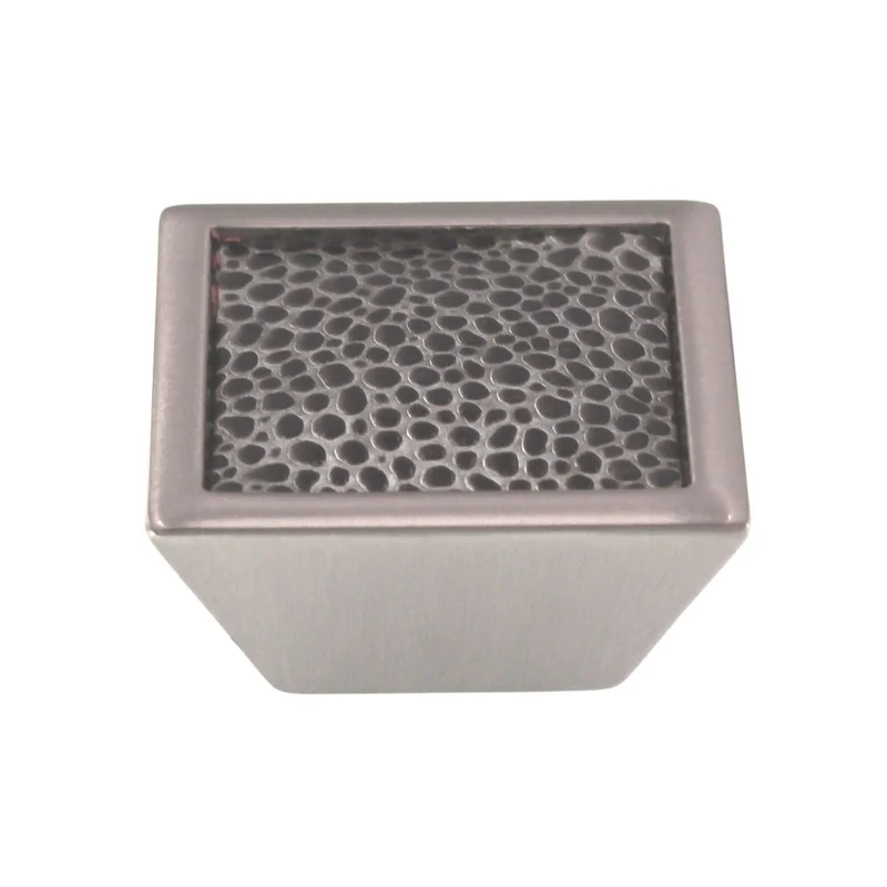 Laurey Churchill 1 5/8" Square Cabinet Knob Satin Nickel Black Leather 12296