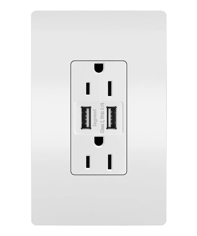 Legrand radiant 3.1A USB Outlet Type A 15A Tamper-Resistant White