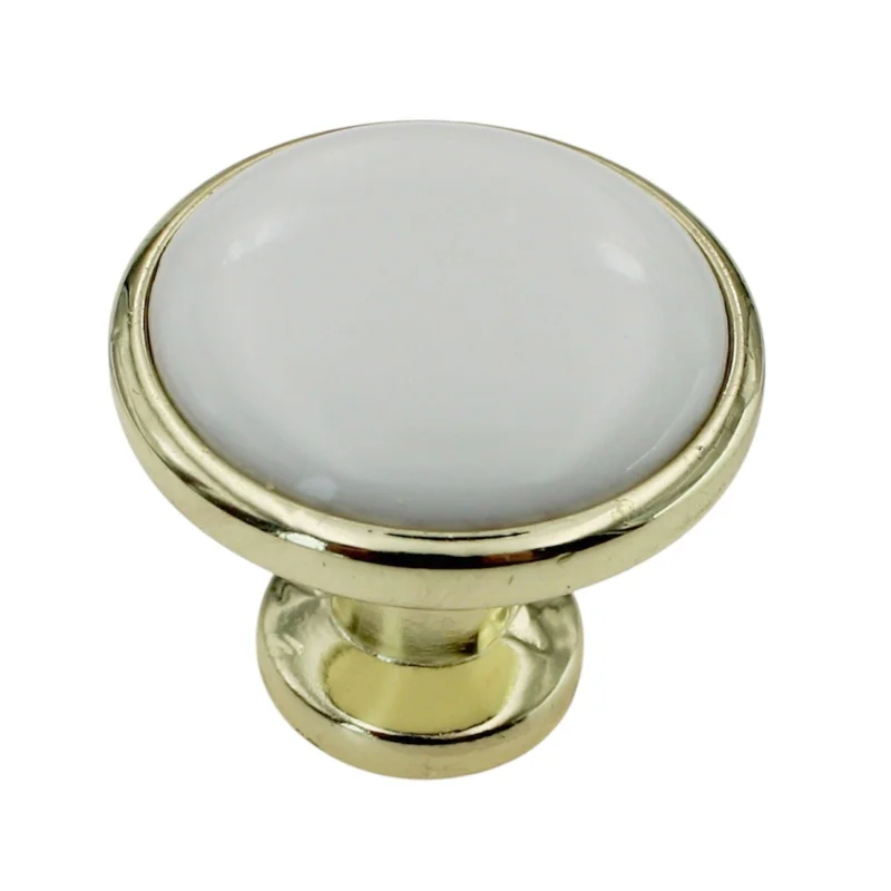 Liberty 1 1/4" Polished Brass and White Round Cabinet Knob P50162-PBW-C