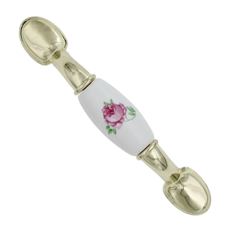 Liberty Brainerd 3" Ctr Polished Brass Cabinet Pull White Center Pink Rose 69424