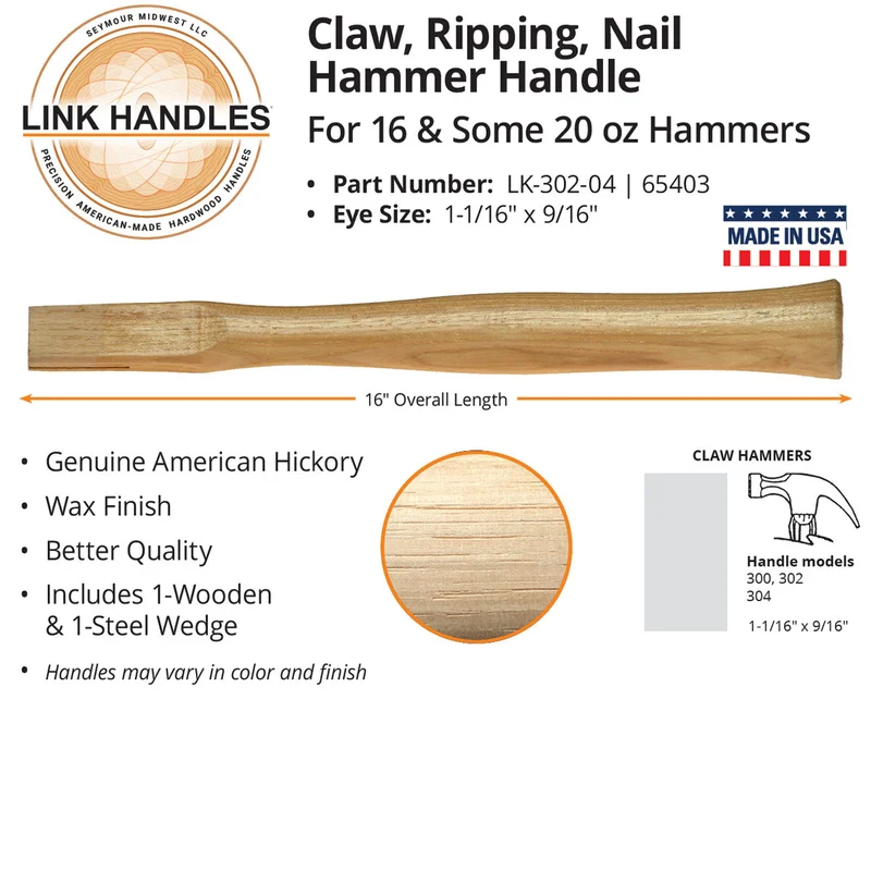 Link Handles 16" Claw Hammer Handle For 16 Oz & Some 20 oz Hammers