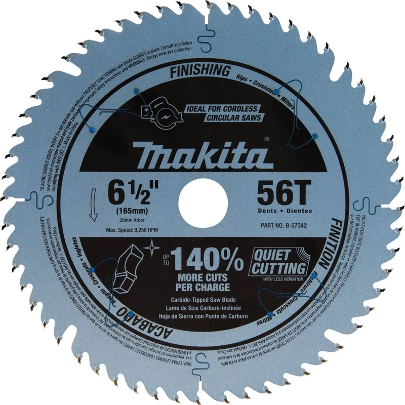 MAKITA B-57342 6-1/2" MAX EFFICIENCY CARBIDE TIPPED PLUNGE SAW BLADE B=20MM 56T TCT