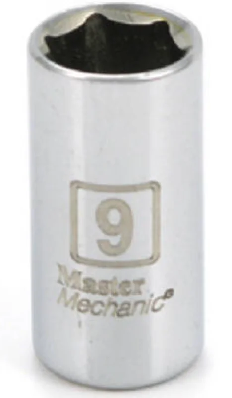 Master Mechanic Metric Shallow Socket, 6-Point, 1/4 In. Drive, 9mm