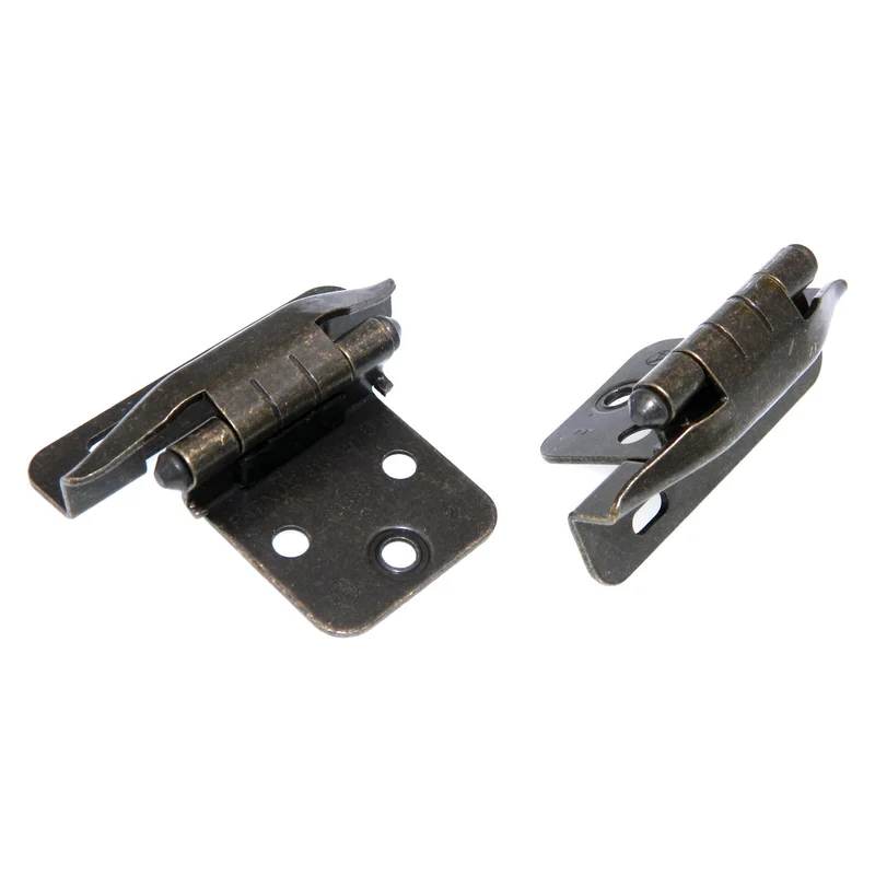 Pair Amerock Brass Tumbled Partial Wrap Hinges 1/4" Overlay Self-Closing BP70420-BT