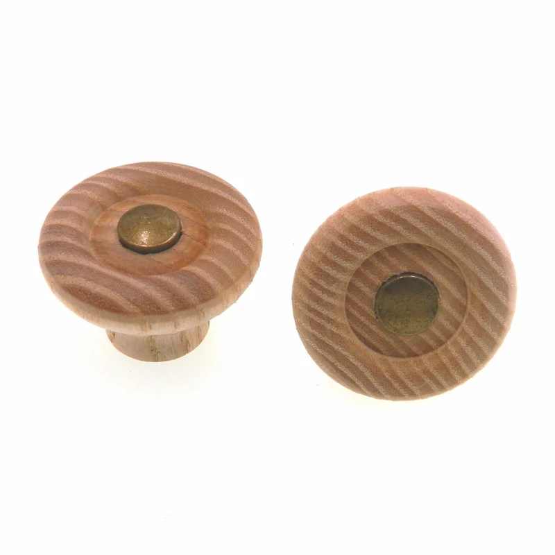 Pair Amerock Woods Ash Wood 1 3/8" Round Cabinet Knob Brass Button BP821-WD
