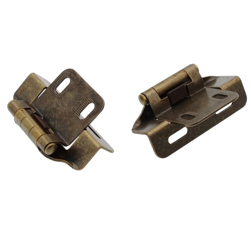 Pair Antique Brass Partial Wrap Hinges 1/2" Overlay Self-Closing AP 1295-AB